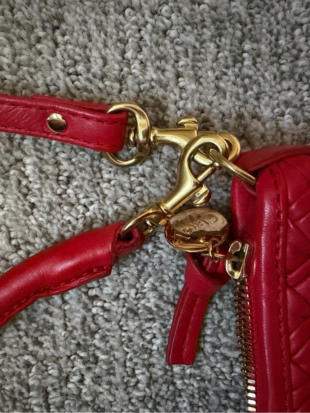 Woven Red Shoulder Bag with Gold-Tone Accents - Picture 3 of 5